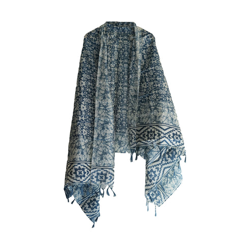 Khadi Cotton Floral Print Design Dupatta(Black And Grey)