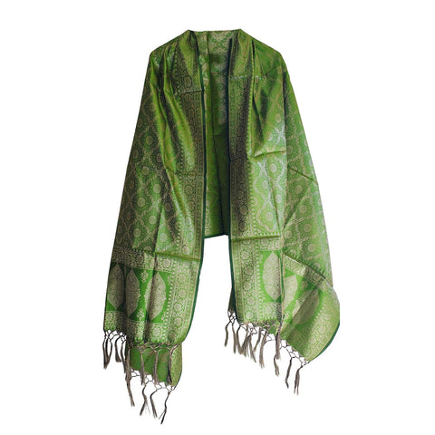 India scarves Banarasi Brocade with Floral Grid, Ornamental Border, and Tassel Finish