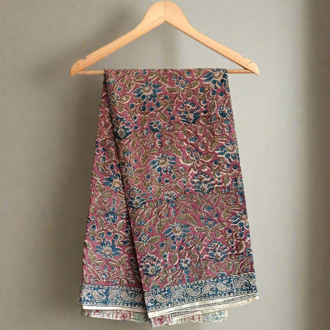 Kalamkari Hand Block Printed Cotton Purple and Blue Floral Dupatta