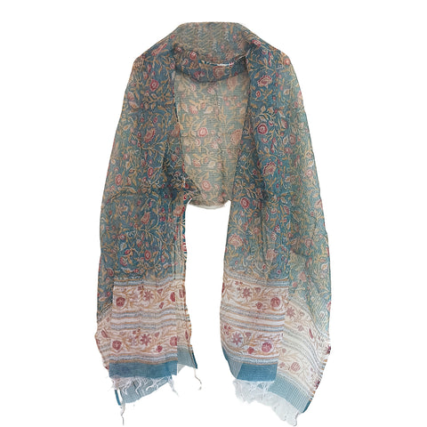 India Scarves Bagru Hand Block Floral kota doria silk cotton Dupatta(flower design)