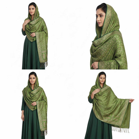 India scarves Banarasi Brocade with Floral Grid, Ornamental Border, and Tassel Finish