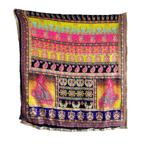 Pakistani Digital Printed Chinnon Multicoloured Dupatta With Heavy Mirror Work