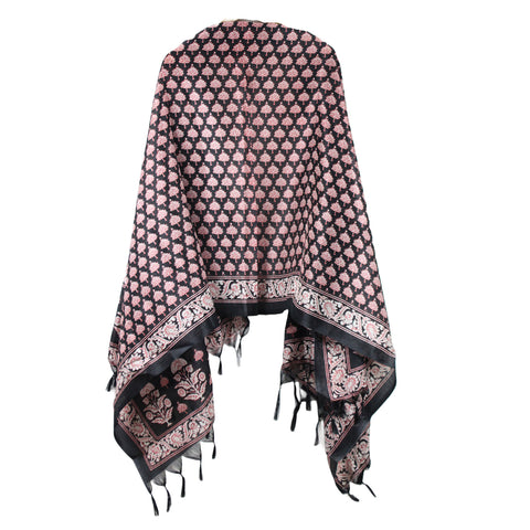 Khadi Cotton Silk Black and Red Tree Print Dupatta