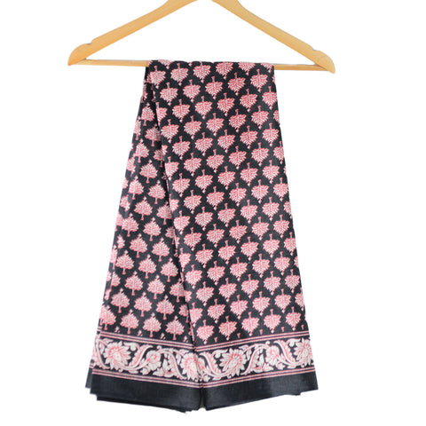 Khadi Cotton Silk Black and Red Tree Print Dupatta
