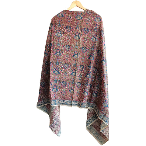 Kalamkari Hand Block Printed Cotton Purple and Blue Floral Dupatta