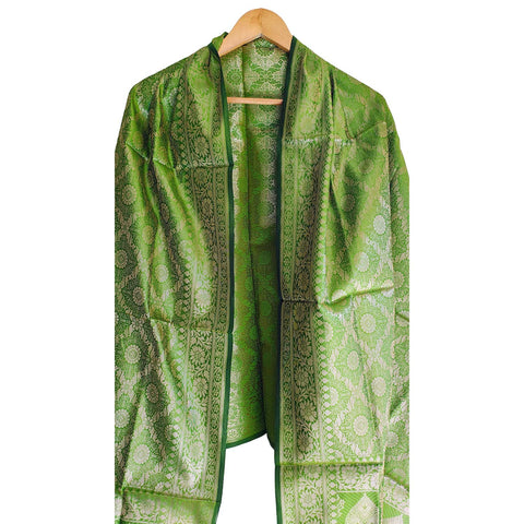 India scarves Banarasi Brocade with Floral Grid, Ornamental Border, and Tassel Finish