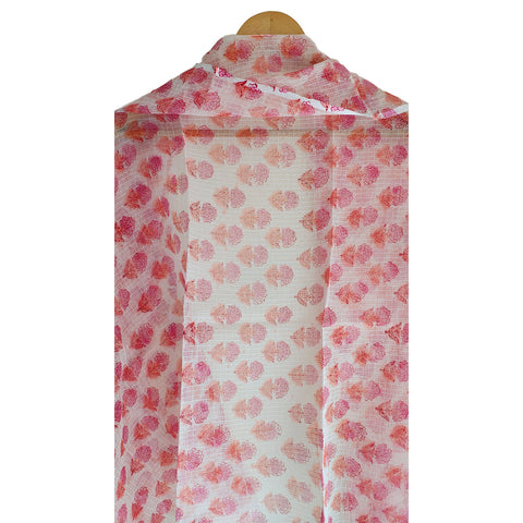 India Scarves Bagru Hand Block Floral kota Doriya silk cotton Dupatta(Pink And Yellow)