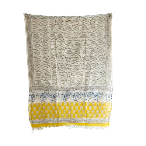 India Scarves Bagru Hand Block Floral kota Doriya silk cotton Dupatta(White Color)