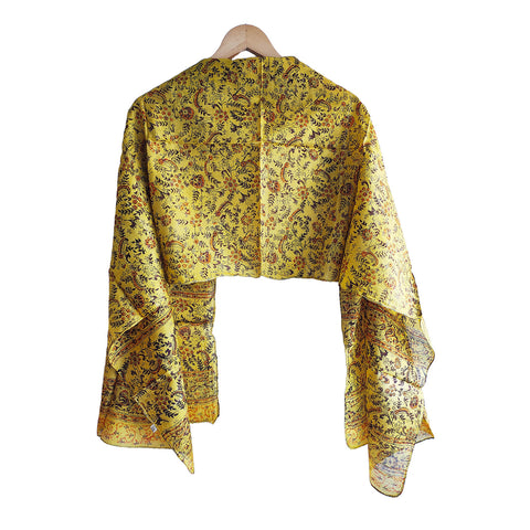 Mustard Yellow Silk Scarf with Traditional Design