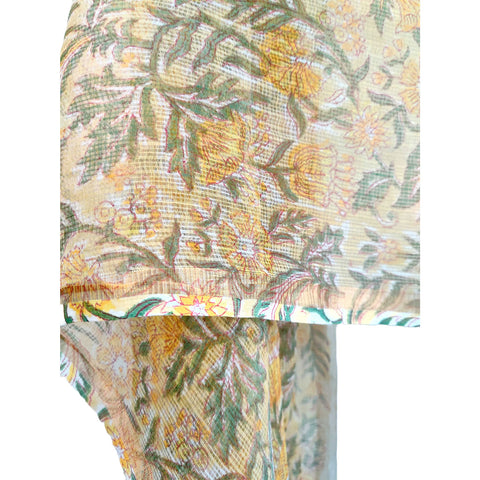 Kota Doria Cotton SIlk Hand Block Printed Duptta with Yellow Base