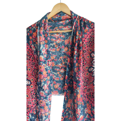 Women's Reversible Silk Viscose Summer Stole, with Fringe Tassels, 185 x 75 cm