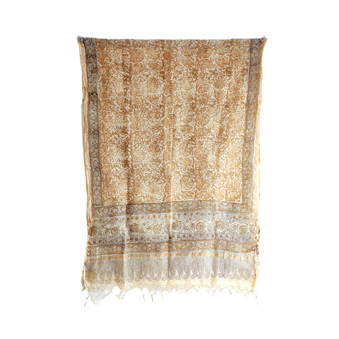 India Scarves Kota Doria Kalamkari Cotton Silk Yellow Colour Floral Dupatta