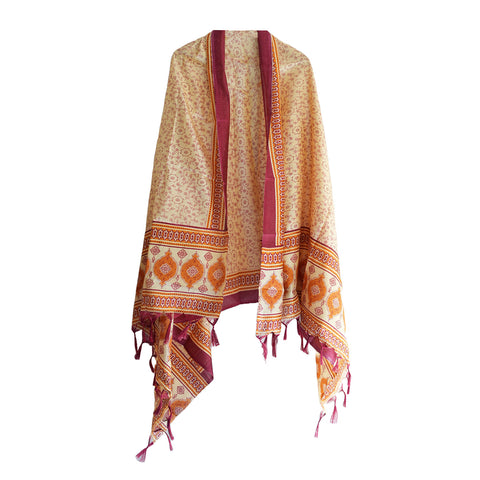 Khadi Cotton Floral Print Design Dupatta(Beige)