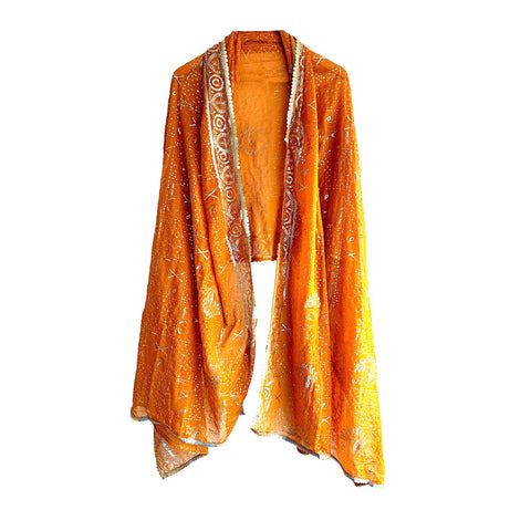 India Scarves Handcrafted Paisley Grid Dupatta in Georgette with Ornate Border Detailing(Mustard Color)