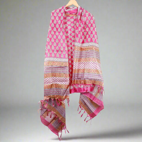 Khadi Cotton Poly Silk Sunflower Plant Print Dupatta