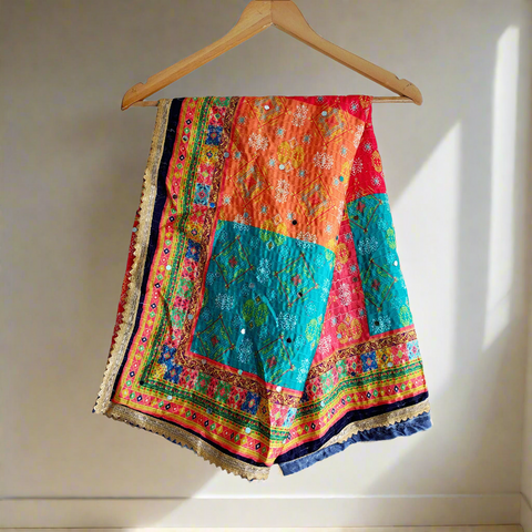 Pakistani Digital Printed Chinnon Multicoloured Dupatta With Heavy Mirror Work