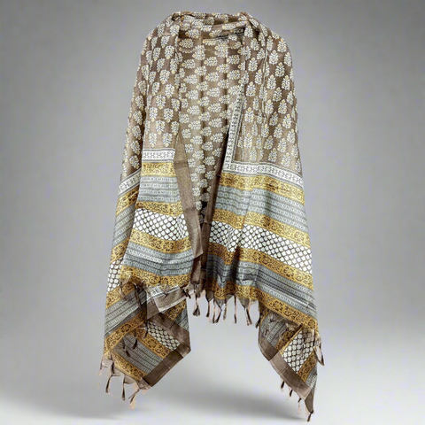 Khadi Cotton Poly Silk Sunflower Plant Print Dupatta