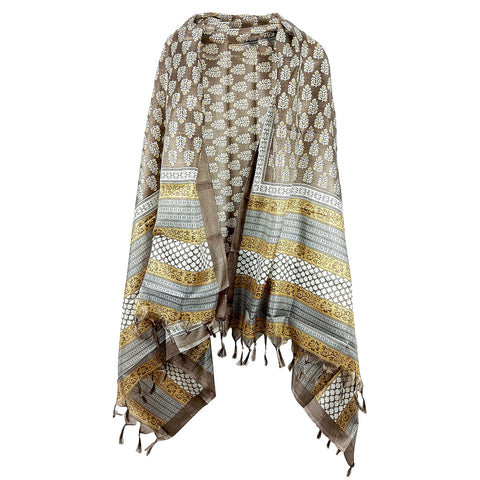 Khadi Cotton Poly Silk Sunflower Plant Print Dupatta