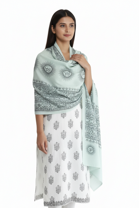 India Scarf Rayon Sarong with Hand-Printed Om Motifs