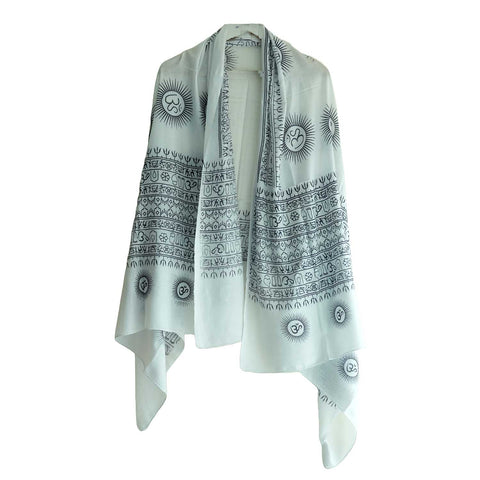 India Scarf Rayon Sarong with Hand-Printed Om Motifs