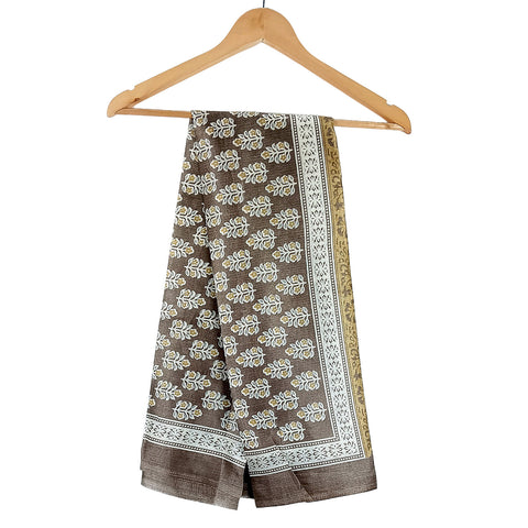 Khadi Cotton Poly Silk Sunflower Plant Print Dupatta