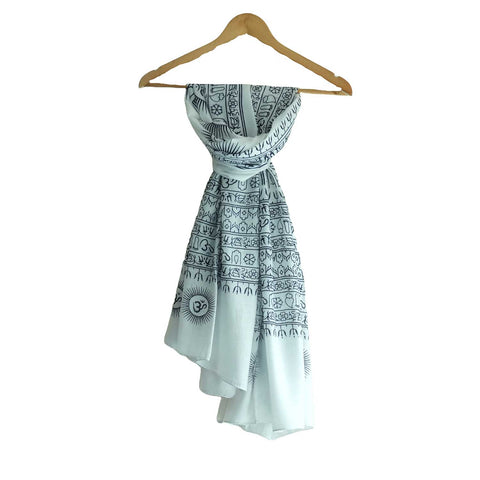India Scarf Rayon Sarong with Hand-Printed Om Motifs