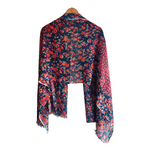 Women's Reversible Silk Viscose Summer Stole, with Fringe Tassels, 185 x 75 cm