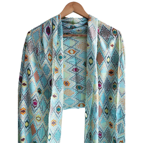 India Scarves Women's Viscose Geoi Design Blue,Purple,yellow and green colour Fragrance Stole, 75 Cm x 185 Cm