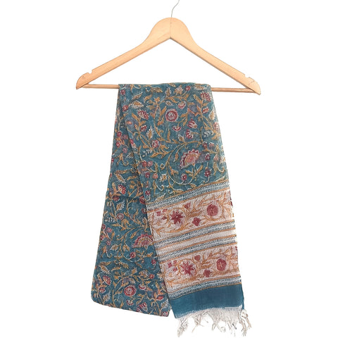 India Scarves Bagru Hand Block Floral kota doria silk cotton Dupatta(flower design)