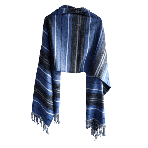 Earthy Elegance Embroidered Wool Stole | Blue | Warm Winter Wrap for Women