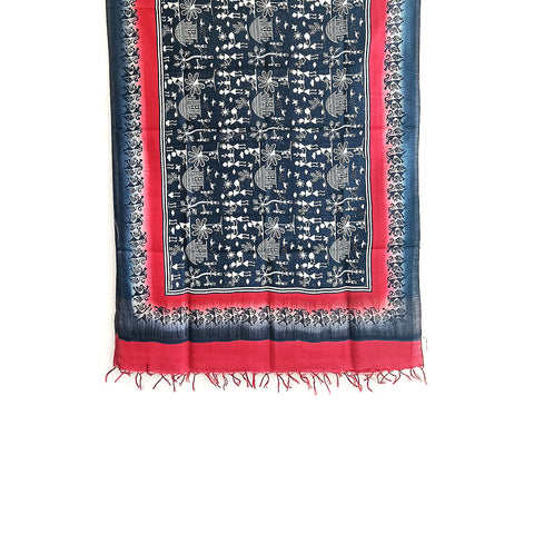 Women's Pure Kosa Silk Stole Adorned with Bastar Tribal Art Hand Paintings With Natural Color