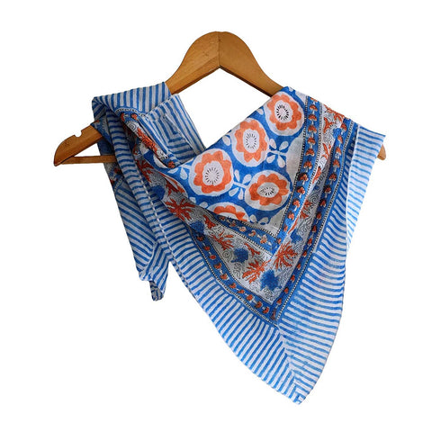 India Scarves Floral Paisley Print Silk Scarf, Light Weight Square Neck Wrap,  Border Pattern, 100x100 cm