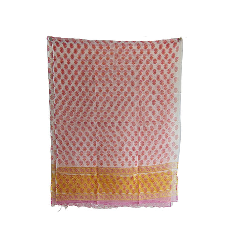 India Scarves Bagru Hand Block Floral kota Doriya silk cotton Dupatta(Pink And Yellow)