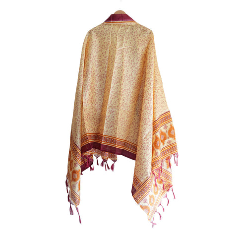 Khadi Cotton Floral Print Design Dupatta(Beige)