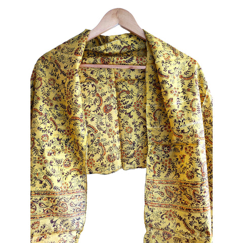 Mustard Yellow Silk Scarf with Traditional Design