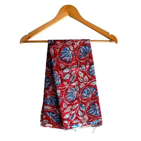 India Scarves Bagru Hand Block Floral kota Doria silk cotton Dupatta(Maroon Color)