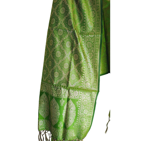 India scarves Banarasi Brocade with Floral Grid, Ornamental Border, and Tassel Finish