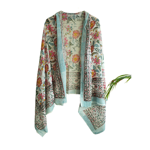 Bagru Block Print Sarong, Sarong Beach Wrap, Cotton Sarong,Pareo, Summer Pareo ,Size 45X80 Inc(Mint green)