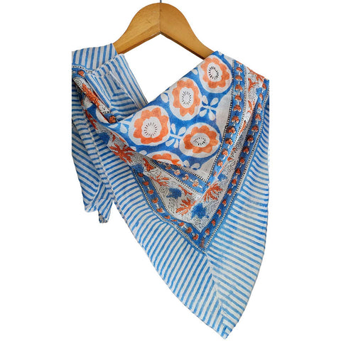 India Scarves Floral Paisley Print Silk Scarf, Light Weight Square Neck Wrap,  Border Pattern, 100x100 cm