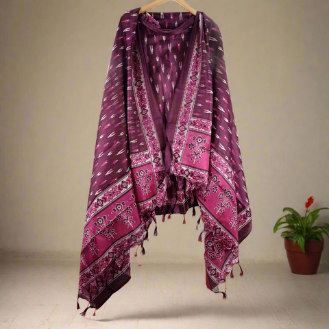 Khadi Cotton Poly Silk Digital Ikat Print Dupatta