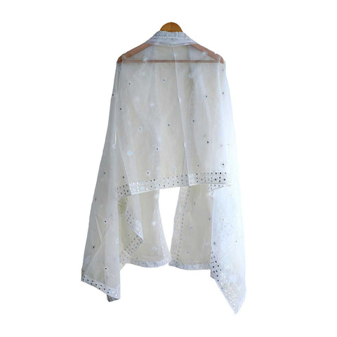 India Scarve's Net Cut Goldan Embroidered Floral Design  Dupatta