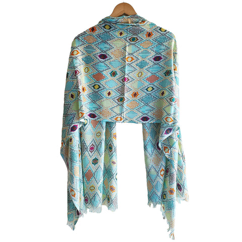 India Scarves Women's Viscose Geoi Design Blue,Purple,yellow and green colour Fragrance Stole, 75 Cm x 185 Cm