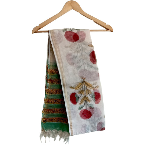 India Scarves Kota Doria Cotton Silk White and Red floral…