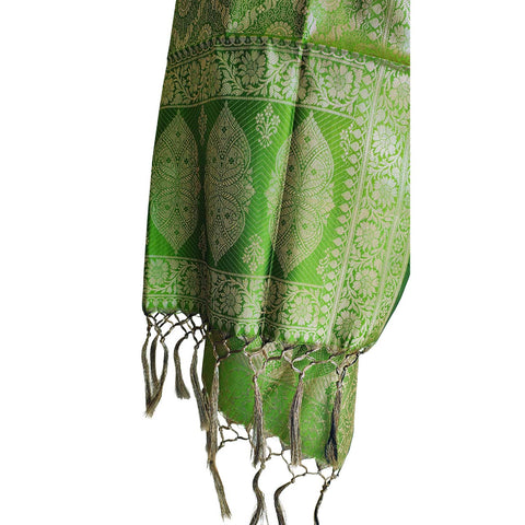 India scarves Banarasi Brocade with Floral Grid, Ornamental Border, and Tassel Finish