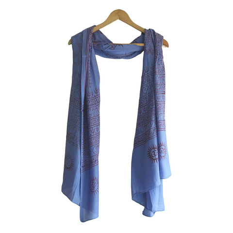 India Scarf Rayon Sarong with Hand-Printed Om Motifs