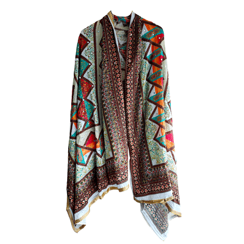 Pakistani Digital Printed Chinnon Multicoloured Dupatta With Heavy Mirror Work