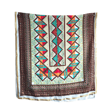 Pakistani Digital Printed Chinnon Multicoloured Dupatta With Heavy Mirror Work