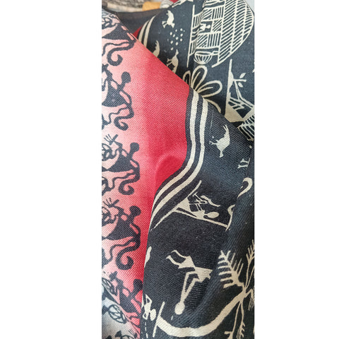 Women's Pure Kosa Silk Stole Adorned with Bastar Tribal Art Hand Paintings With Natural Color