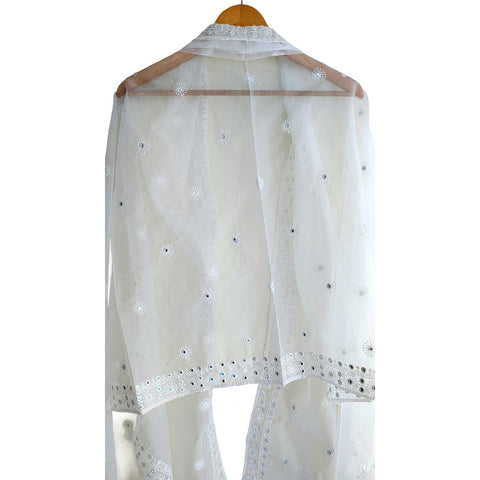 India Scarve's Net Cut Goldan Embroidered Floral Design  Dupatta