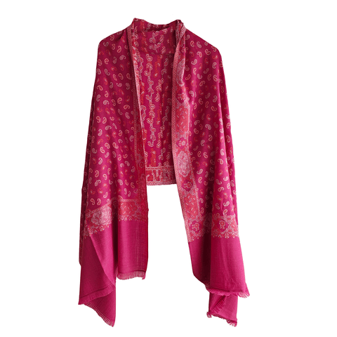 Fuchsia Paisley Delight: Embroidered Wool Stole